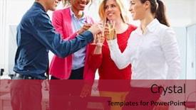  Presentation with business success - Presentation theme having celebration work - happy business team toasting background and a crimson colored foreground