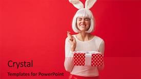  Presentation with cheerful stylish city girl using - Slide deck consisting of celebratory - cheerful young girl wearing christmas background and a red colored foreground