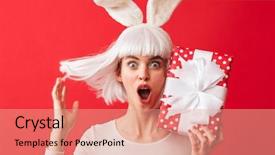  Presentation with girl christmas - Audience pleasing PPT layouts consisting of celebratory - cheerful young girl wearing christmas backdrop and a coral colored foreground