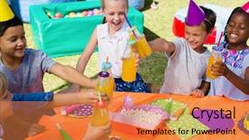 Presentation with children birthday - Theme having celebratory - high angle view of children background and a coral colored foreground