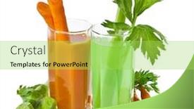  Presentation with celery - Presentation theme consisting of celery and carrot juice isolated on white background background and a yellow colored foreground
