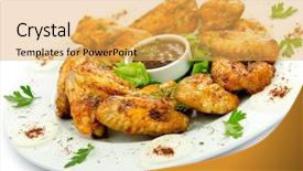  Presentation with chicken little chicks - Colorful slide set enhanced with celery bone - chicken wings barbeque backdrop and a yellow colored foreground