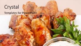  Presentation with sauce - Theme featuring celery bone - chicken wings with sauce background and a coral colored foreground