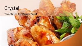  Presentation with sauce - Theme featuring celery bone - chicken wings with sauce background and a coral colored foreground