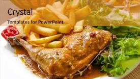 Presentation with french fries - Audience pleasing PPT theme consisting of celery bone - chicken with sauce and golden backdrop and a gold colored foreground