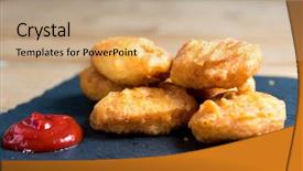  Presentation with fried chicken - Theme with celery bone - fried chicken nuggets with sauce background and a  colored foreground