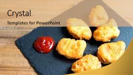  Presentation with chicken little chicks - Amazing slide set having celery bone - fried chicken nuggets with sauce backdrop and a coral colored foreground