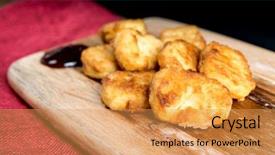  Presentation with fried chicken - PPT theme consisting of celery bone - fried chicken nuggets with sauce background and a  colored foreground