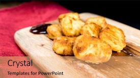  Presentation with chicken little chicks - Theme having celery bone - fried chicken nuggets with sauce background and a coral colored foreground