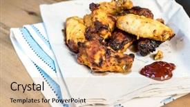  Presentation with fried chicken - Beautiful presentation design featuring celery bone - fried chicken wings with sauce backdrop and a lemonade colored foreground