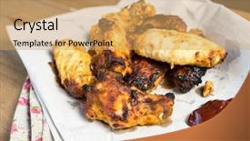  Presentation with fried chicken - PPT theme enhanced with celery bone - fried chicken wings with sauce background and a coral colored foreground