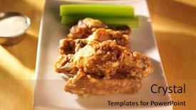  Presentation with non veg food chicken biryani - Slide set having celery bone - zesty garlic parmesan chicken wings background and a gold colored foreground
