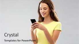  Presentation with teenage girl - Presentation design featuring t cell - technology and people concept background and a light gray colored foreground