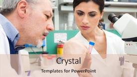  Presentation with blood cell - Theme featuring cell biology - doctors examining a blood sample background and a lemonade colored foreground