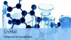  Presentation with atom - Beautiful presentation featuring cell biology - laboratory glass with atom model backdrop and a light blue colored foreground