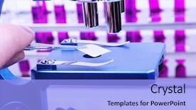  Presentation with microscope - Colorful PPT theme enhanced with cell biology - microscope in laboratory backdrop and a light blue colored foreground