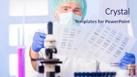  Presentation with dna sequence - Slide set consisting of cell biology - scientist analizing dna sequence background and a sky blue colored foreground