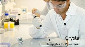  Presentation with cell biology - Audience pleasing slide set consisting of cell biology - two young researchers at work backdrop and a light gray colored foreground