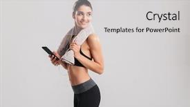  Presentation with listening woman - Colorful slide set enhanced with tracksuit listening to music backdrop and a light gray colored foreground