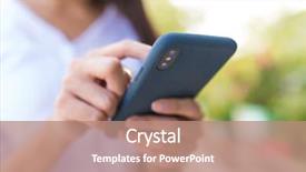  Presentation with sms - Audience pleasing PPT theme consisting of woman sending sms on cellphone backdrop and a coral colored foreground