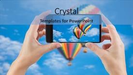  Presentation with hot air balloons - Theme featuring cell calture - female hands holding smart phone background and a light blue colored foreground