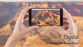  Presentation with retail smart phone - Audience pleasing theme consisting of cell calture - female hands holding smart phone backdrop and a coral colored foreground