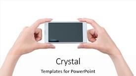  Presentation with smart - Audience pleasing slides consisting of cell calture - hand holding big touchscreen smart backdrop and a white colored foreground