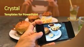 Presentation with restaurant - PPT theme having cell calture - taking photo on cellphone background and a tawny brown colored foreground
