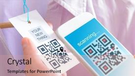  Presentation with scanning - PPT theme consisting of cell calture - woman scanning qr code background and a coral colored foreground