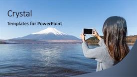  Presentation with mount fuji - Cool new slides with cell calture - woman taking photo on mount backdrop and a light blue colored foreground