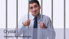  Presentation with prison bars - PPT theme with cell calture - young businessman behind the bars background and a light blue colored foreground