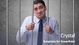  Presentation with prison bars - Beautiful presentation design featuring cell calture - young businessman behind the bars backdrop and a gray colored foreground