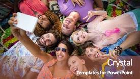  Presentation with circle - Cool new presentation theme with cell cicle - group of friends lying backdrop and a red colored foreground