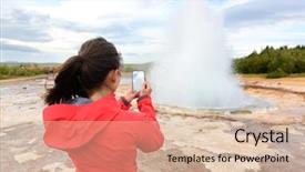  Presentation with golden woman - Presentation design enhanced with cell cicle - iceland tourist taking photos background and a soft green colored foreground