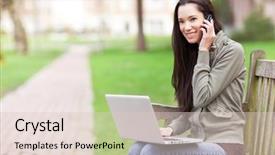  Presentation with college campus - PPT theme enhanced with cell comnucation - beautiful ethnic college student talking background and a lemonade colored foreground