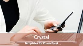  Presentation with cell - Theme with cell comnucation - businesswoman working on laptop background and a coral colored foreground