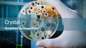  Presentation with cell culture - Colorful presentation enhanced with cell culture - gloved hand holding a petri backdrop and a ocean colored foreground