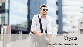  Presentation with people street - PPT layouts having cell cycle - lifestyle transport communication and people background and a light gray colored foreground