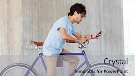  Presentation with information and communication technology in service delivery - Presentation design with cell cycle - people communication technology and lifestyle background and a light gray colored foreground