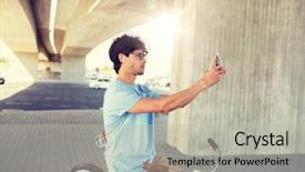  Presentation with business technology concepts digital lifestyle - Cool new presentation theme with cell cycle - people communication technology leisure backdrop and a light gray colored foreground