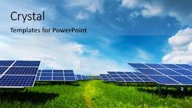  Presentation with solar panel - PPT theme enhanced with cell cycle - solar panel on blue sky background and a light blue colored foreground