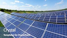  Presentation with sun energy - Presentation theme having cell cycle - solar panel on blue sky background and a ocean colored foreground