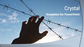  Presentation with prison - Slide set having cell death - hand of prison and sky background and a teal colored foreground