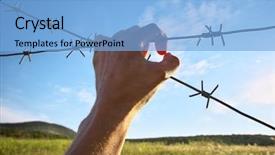  Presentation with death scene - Amazing PPT theme having cell death - hand of prison and sky backdrop and a light blue colored foreground