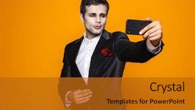  Presentation with creepy - Colorful PPT theme enhanced with cell death - photo of terrible dead man backdrop and a gold colored foreground