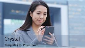  Presentation with cell - PPT layouts with cell division - woman use of smart phone background and a seafoam green colored foreground