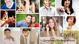  Presentation with different - PPT theme consisting of cell free - portraits of happy smiling people background and a coral colored foreground