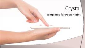  Presentation with white gold - Beautiful theme featuring cell layers - female hand holding gold mobile backdrop and a white colored foreground