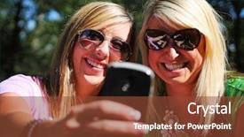  Presentation with selfie - Theme having cell layers - two friends taking a selfie background and a  colored foreground