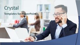  Presentation with handover networking - PPT theme featuring cell network - young manager speaking background and a  colored foreground